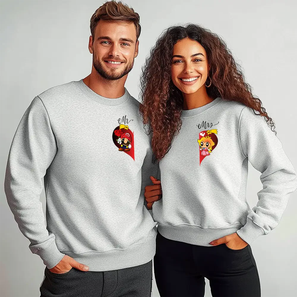 Unisex bluzy dla par Mr. Mrs. Mario