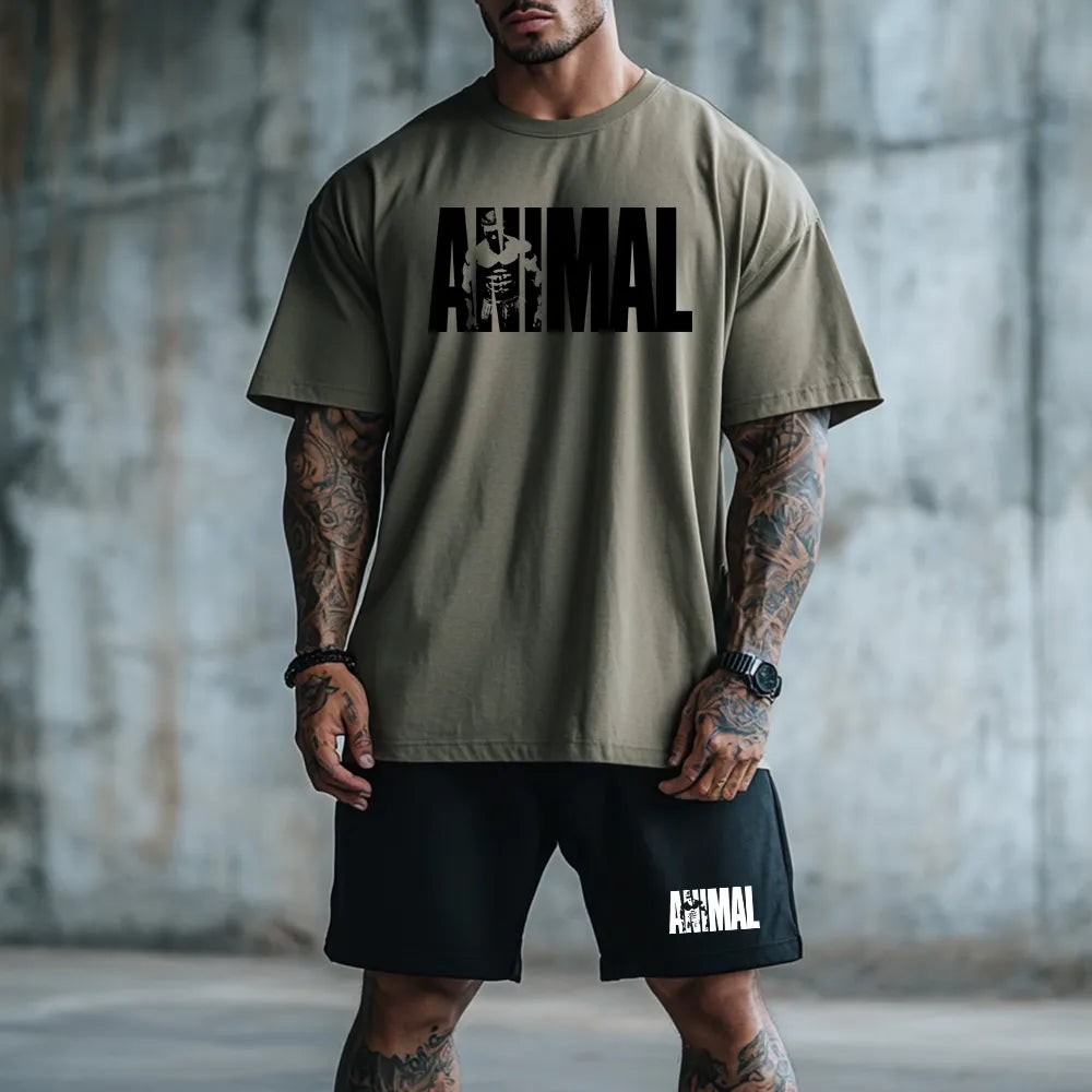 Premium Oversized Ekipunek krótki Animal kha