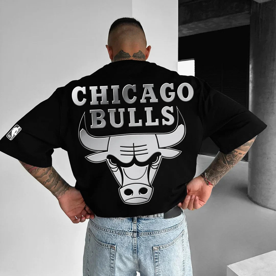 Unisexowy T-shirt Oversize Bulls Silver