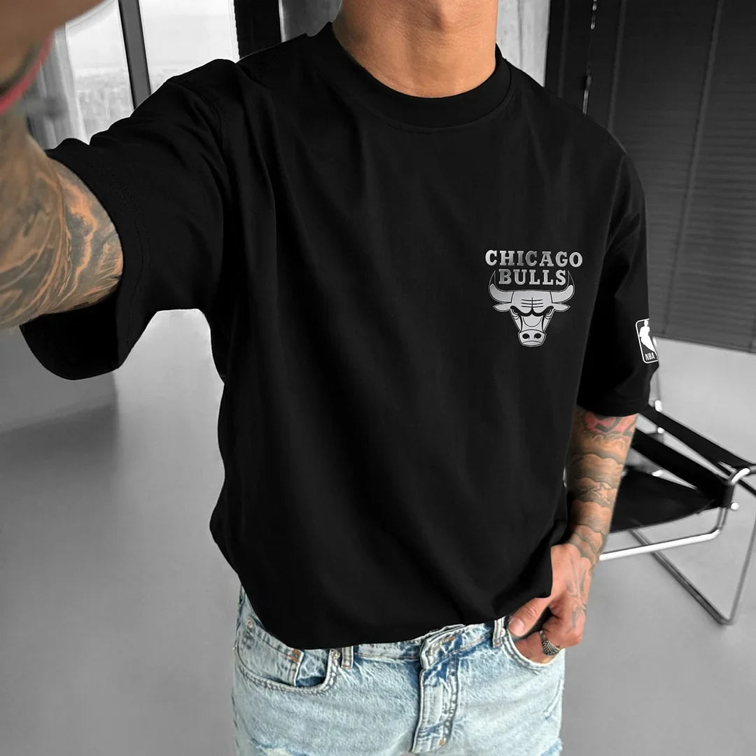 Unisexowy T-shirt Oversize Bulls Silver