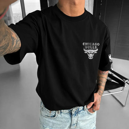 Unisexowy T-shirt Oversize Bulls Silver