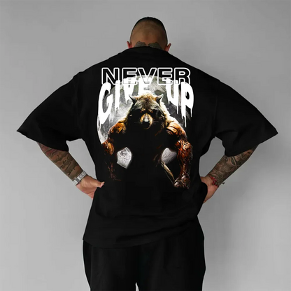 Koszulka Unisex Oversized Never Give Up Wolf