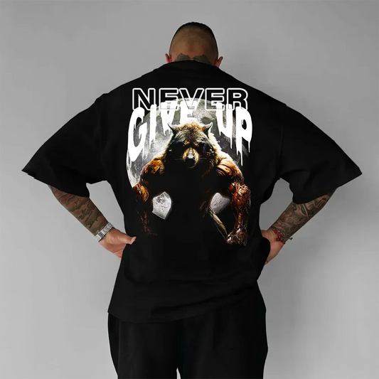 Koszulka Unisex Oversized Never Give Up Wolf