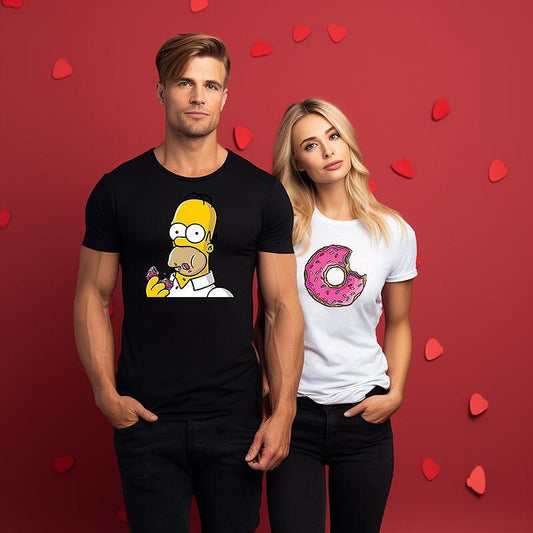 T-shirty dla par Homer Donut b/w
