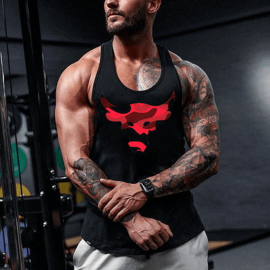 Fitness Podkoszulek Red Camo Bull